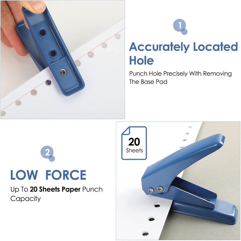 MROCO Single Hole Punch, 1/4" Hole Puncher, 20 Sheet Punch Capacity, Handheld with Non-Skid Base for Paper Chipboard Craft Paper and Art Project, Blue - Image 2